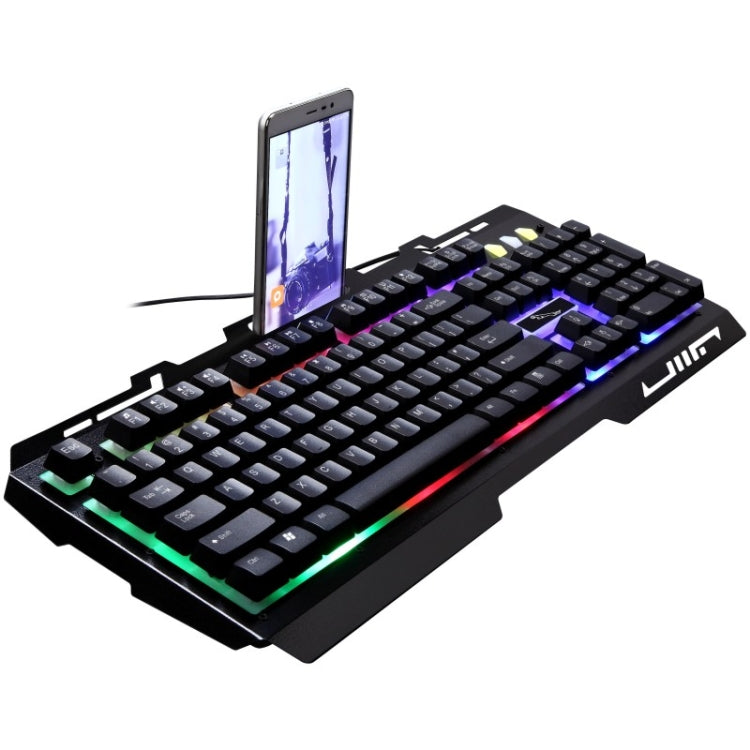 Tastiera da gioco ZGB G700 104 tasti USB cablata meccanica con sospensione a pannello metallico luminoso con supporto per telefono Tastiera da gioco ZGB G700 104 tasti USB cablata meccanica con sospensione a pannello metallico luminoso con supporto per telefono